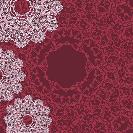 Red autumn background with abstract lace arabesque ornament. Copy Space. Vector illustrationのイラスト素材