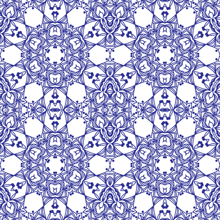 Abstract blue seamless pattern with arabesque tiled ornament. Vector illustrationのイラスト素材