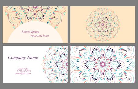 Set of elegance pastel colored business card or invitation templates with abstract floral design.のイラスト素材