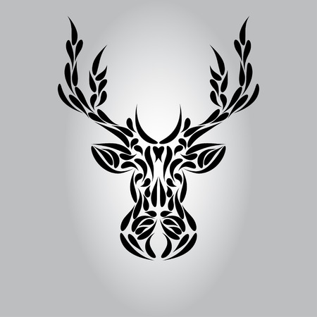 Abstract symmetric deer head ornament tribal tattoo.のイラスト素材