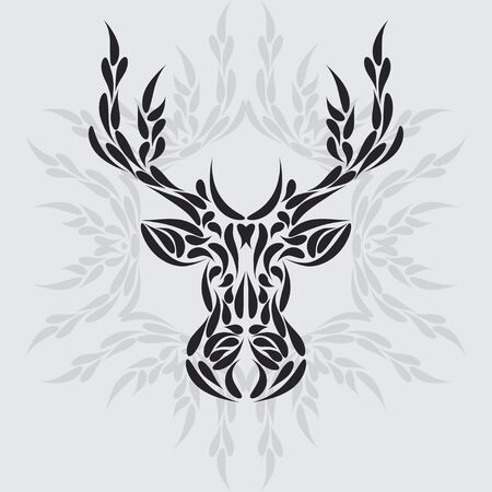 Abstract symmetric deer head ornament tribal tattoo.のイラスト素材