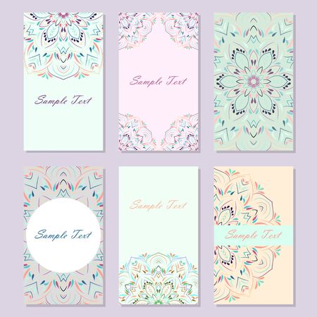 Set of elegance pastel colored business card or invitation templates with abstract floral design.のイラスト素材