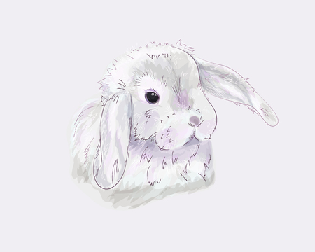 Hand drawn cute Easter bunny in pastel pink and gray colors. Watercolor effect. Vector illustration eps 10のイラスト素材
