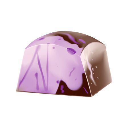 Painted lavender chocolate candy with pink splashes. Vector photorealistic 3d illustration. Isolated On Whiteのイラスト素材