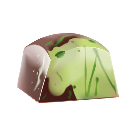 Painted pistachio chocolate candy with green splashes. Vector photorealistic 3d illustration. Isolated On Whiteのイラスト素材