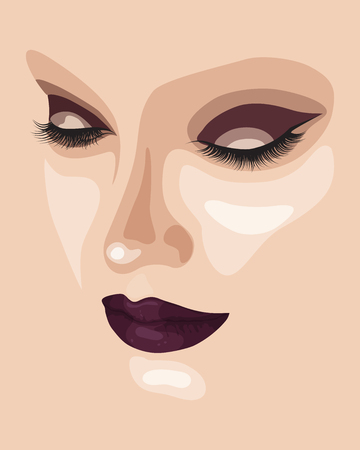 Beautiful makeup face with dark eyeshadow and lipstick. Abstract autumn fashion portrait. Vector illustration eps 10のイラスト素材