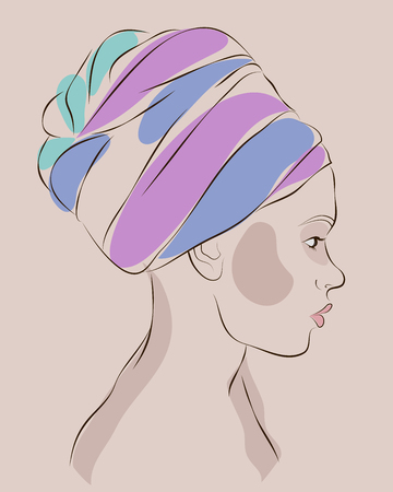 Profile portrait of african american woman in turban. Vector illustrationのイラスト素材