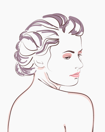 Vintage style woman portrait. Vector illustrationのイラスト素材