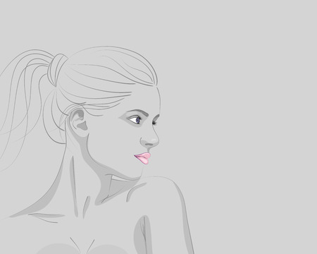 Simply portrait of young woman with ponytail hairstyle. Vector illustrationのイラスト素材