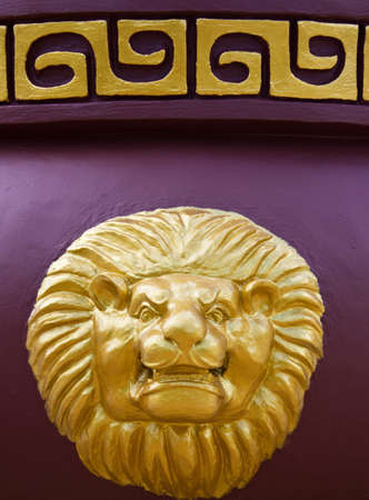 statue of golden lion head,の写真素材