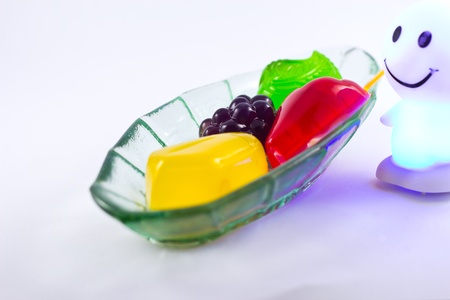 Thai dessert fruit gelatine on white backgroundの写真素材