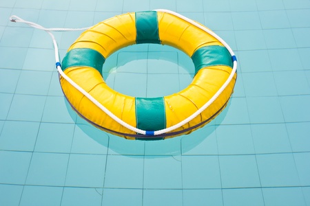 Life preserver floating in a  swimming pool
