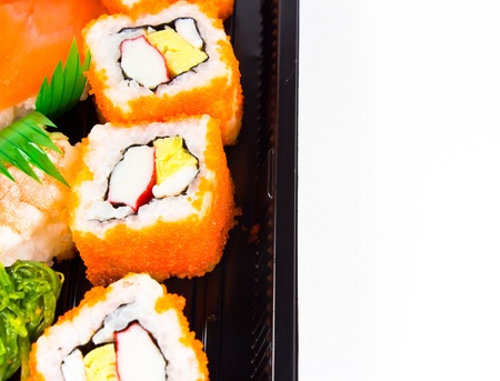 Sushi and sashimi on white backgroundの写真素材