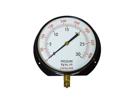 Pressure gauge indicator  Isolated on white backgroundの写真素材