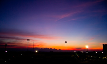 Silhouette sport stadium sunsetの写真素材