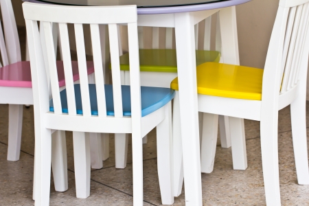varity color of chairs with the tableの写真素材