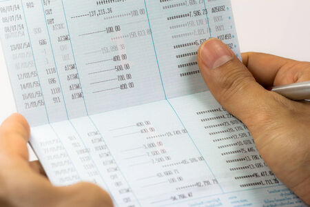 Close up of saving account passbookの写真素材
