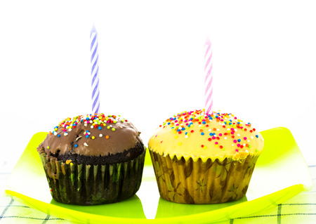 Birthday mini muffin chocolate vanillaの写真素材