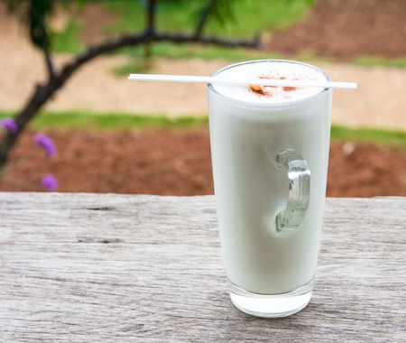 Fresh milk drinks on wodeen tableの写真素材