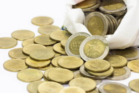 Linen bag of old  coins
