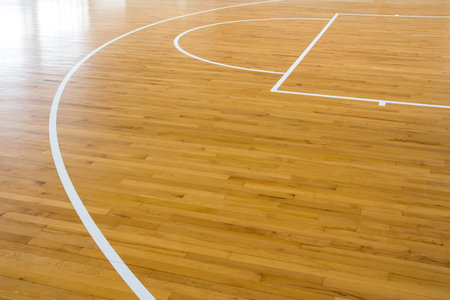 wooden floor basketball court with light effectの写真素材