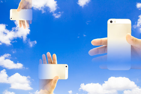 smart phones on blue sky background