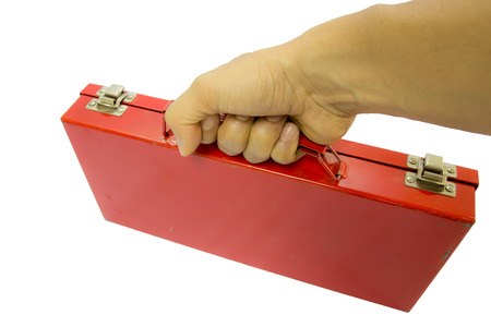 red tool box isolated on white backgroundの写真素材