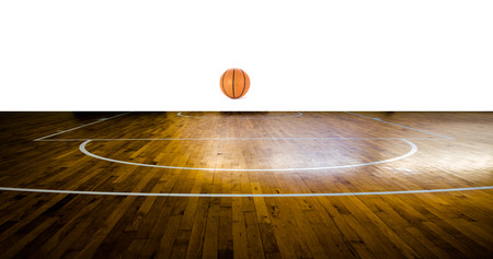 Basketball court with ball over white backgroundの写真素材