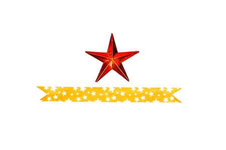 Abstract red star with ribbon Christmas decorationの写真素材