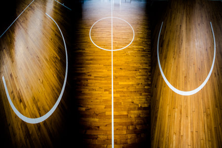 wooden floor basketball courtの写真素材