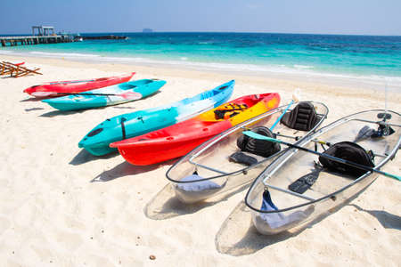 kayaks on the tropical beachの写真素材