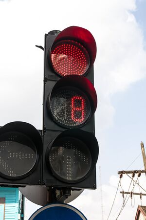 Traffic lights on sky backgroundの写真素材