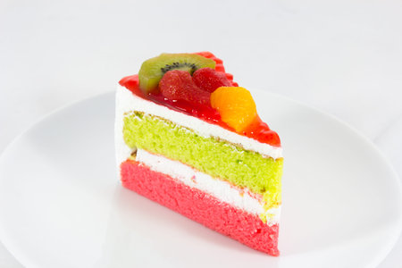 delicious slice of cake on the plate,fruit cakeの写真素材