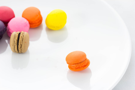traditional french macaron on a plateの写真素材