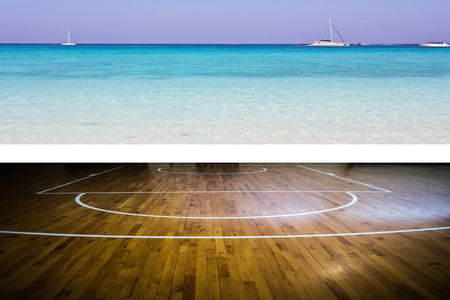 Basketball court with view of the seaの写真素材