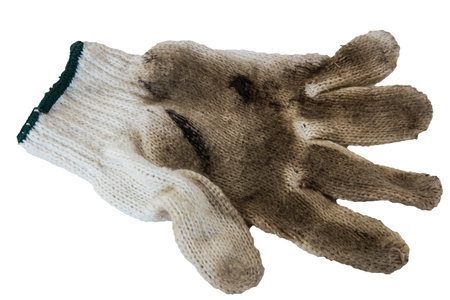 Dirty gloves isolated on a white backgroundの写真素材