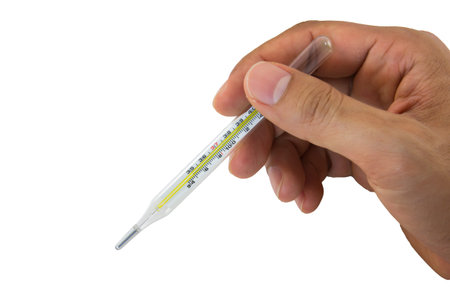 holding clinical thermometerの写真素材