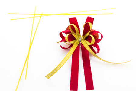 Frame from pasta with bow decorationsの写真素材