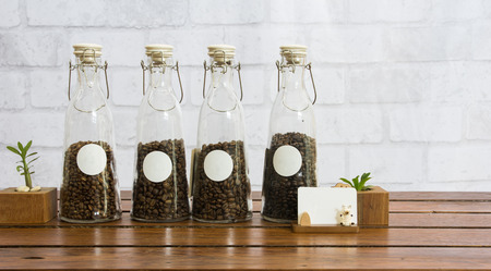 Coffee beans in a jar of glassの写真素材