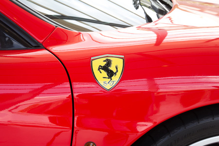 BANGKOK, THAILAND - APRIL 02, 2016: Logo of ferrari on the sport car . Ferrari S.P.A. is an Italian luxury sports car manufacturer. Founded by Enzo Ferrariのeditorial素材
