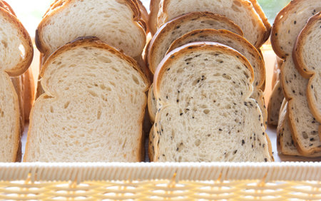 bread in wicker basketの写真素材