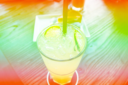 carbonated lemonade with ice in a glass. Vintage styleの写真素材