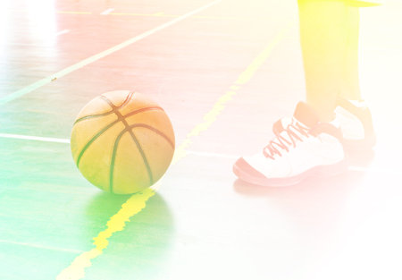 Basketball over floor. Close up.の写真素材