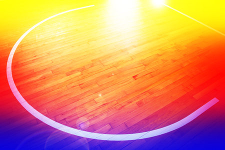 wooden floor basketball courtの写真素材