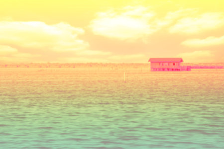 fishing huts in the sea,Thailandの写真素材