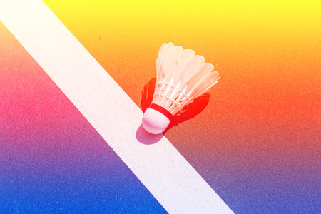Shuttlecock badminton on court backgroundの写真素材