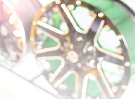 blurred alloy wheels in storeの写真素材