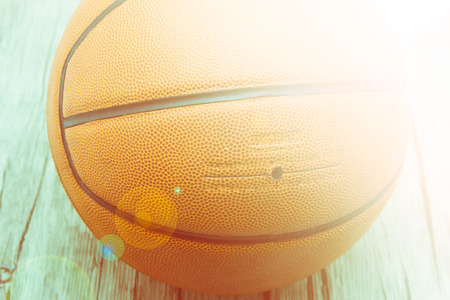 Basketball ball on wood backgroundの写真素材