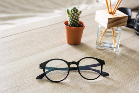 Glasses on wooden table