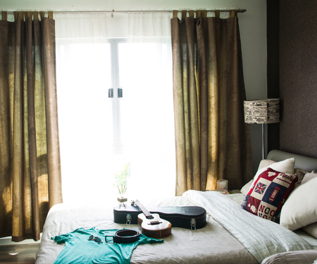 modern interior in bedroomの写真素材